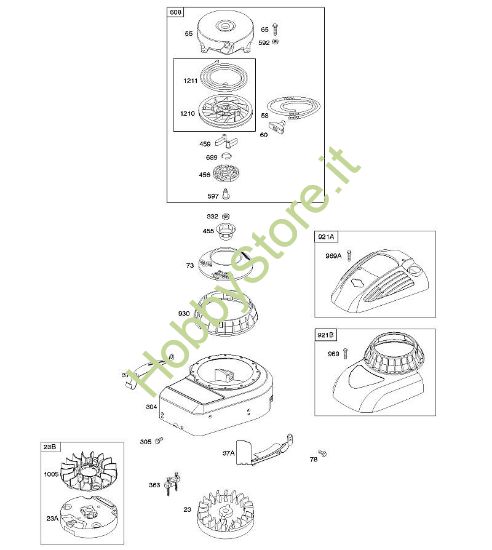 B - Alloggiamento/ripari ventola, volano, dispositivo di avviamento a riavvolgimento B&S - 09 €¦ 09T502-0147-B1 brand Stihl